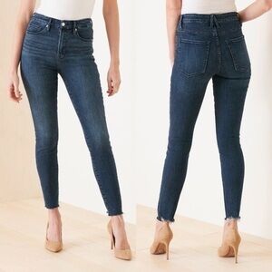 Good American Good Legs Raw Hem Stretch Skinny Leg High Waisted Dark Wash